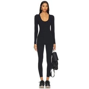Mangopop Black Long Sleeve Ribbed Full Body Jumpsuit‎ Bodysuit Women's